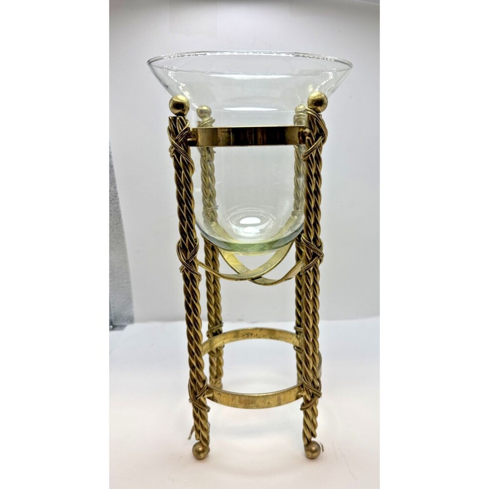 VTG Glass Vase with Intricate Brass Plate Holder Decorative Decor Home candle - Picture 6 of 8